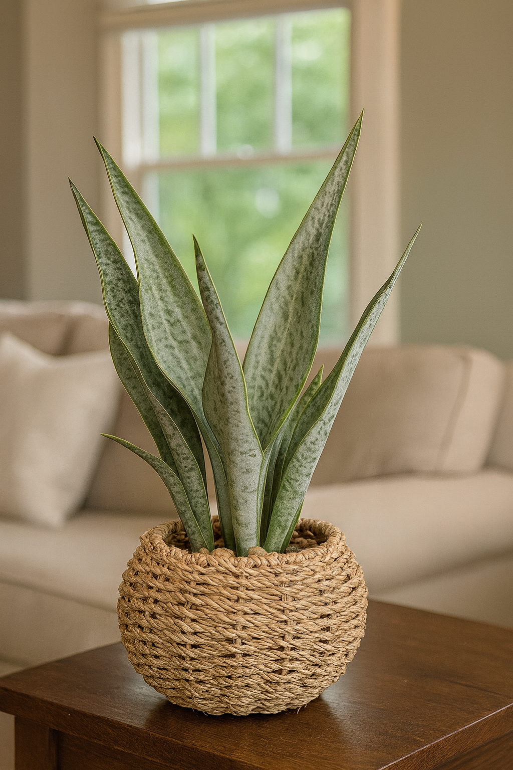 Snake Plant in Woven Basket – Stylish Home Décor
