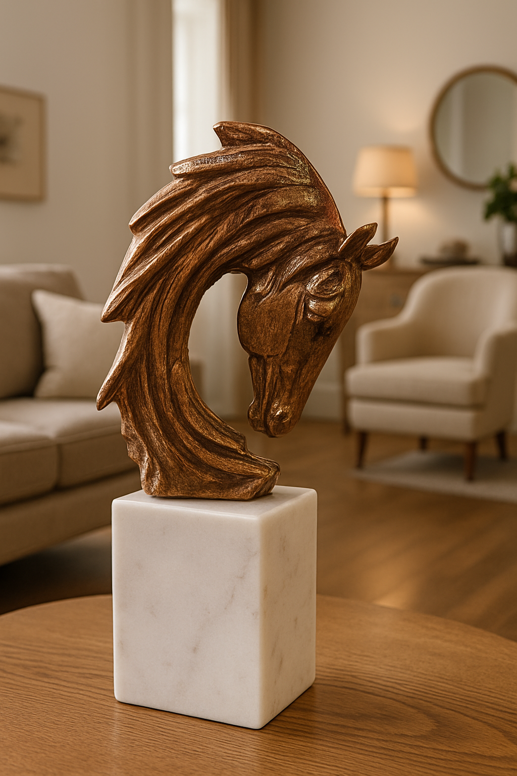 Bronze Horse Head Sculpture with Marble Base