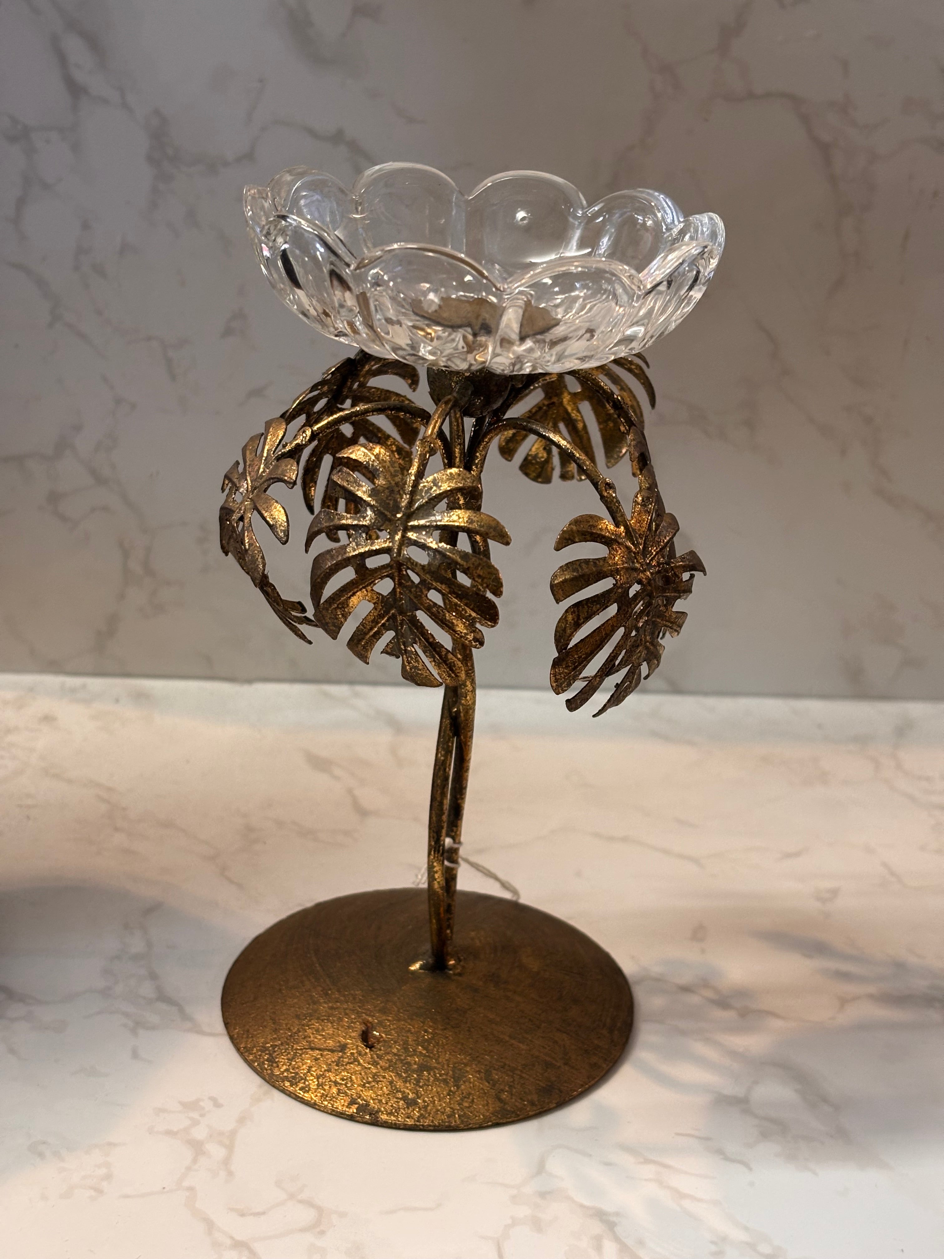 ✨ Golden Palm Leaf Glass Dish ✨